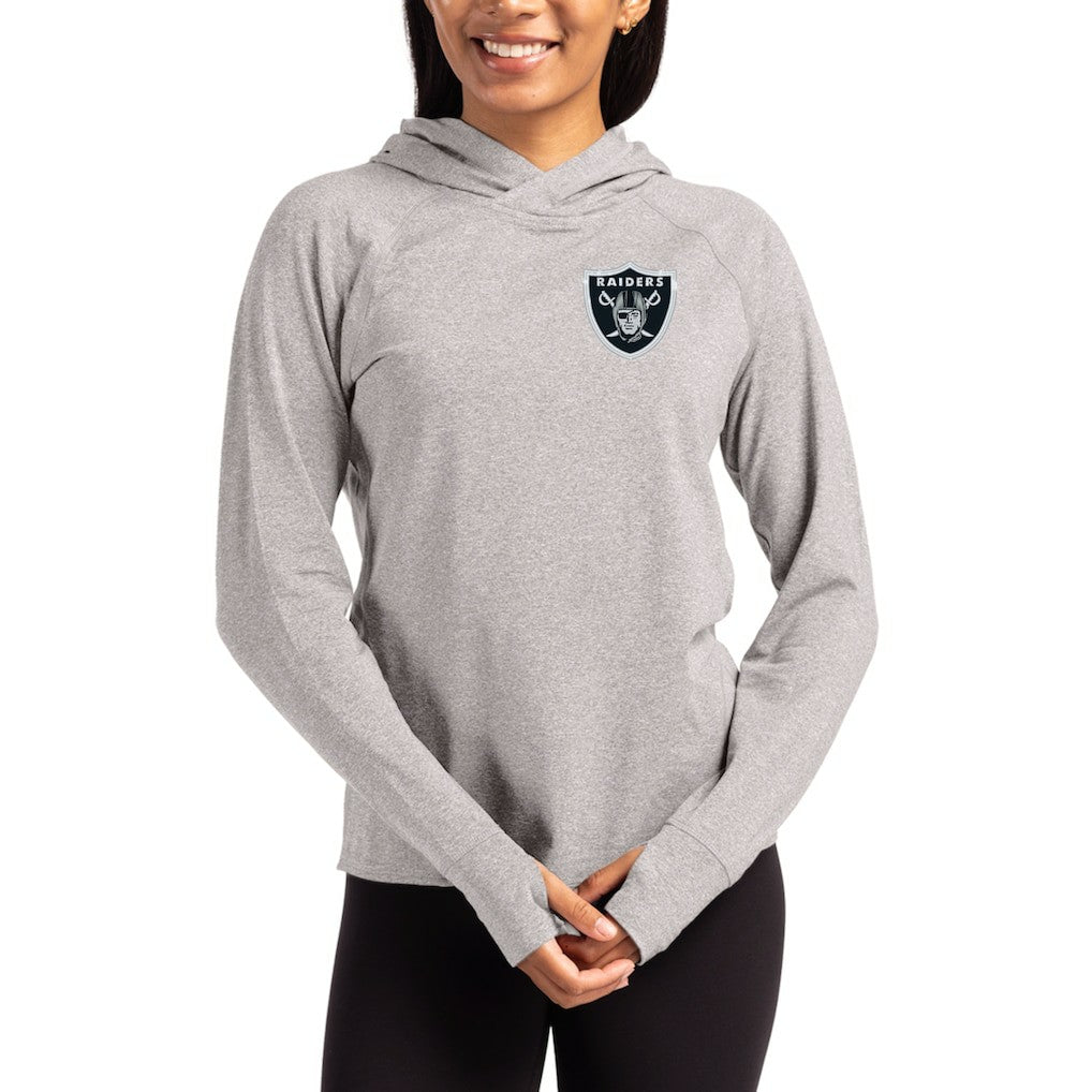Las Vegas Raiders Cutter & Buck Women's Primary Logo Adapt Knit Recycled Raglan Pullover Hoodie - Heather Gray sale