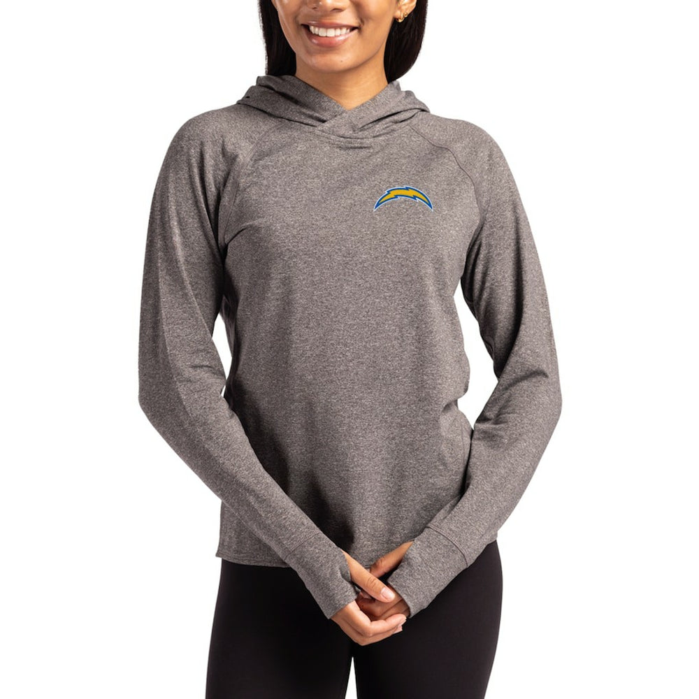 Los Angeles Chargers Cutter & Buck Women's Primary Logo Adapt Knit Recycled Raglan Pullover Hoodie - Heather Charcoal discount