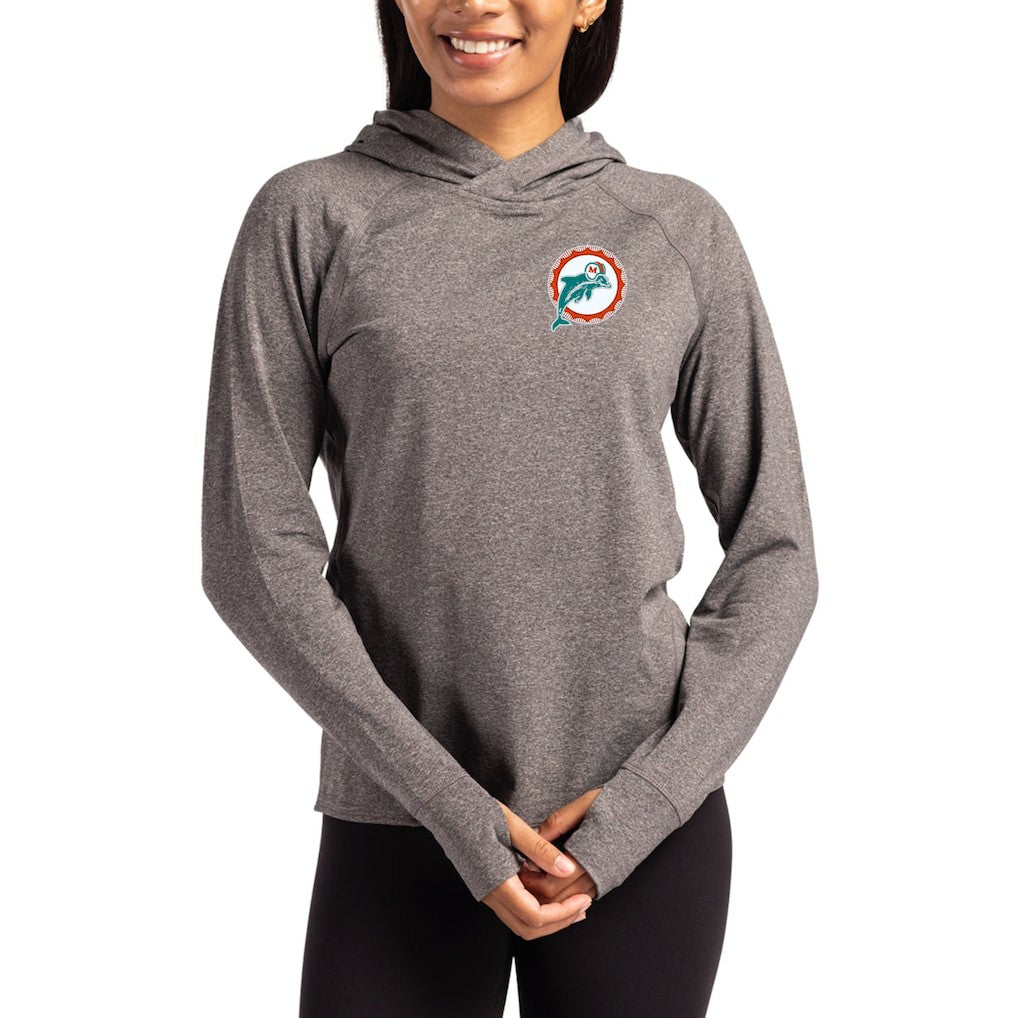 Miami Dolphins Cutter & Buck Women's Throwback Logo Adapt Knit Recycled Raglan Pullover Hoodie - Heather Charcoal discount