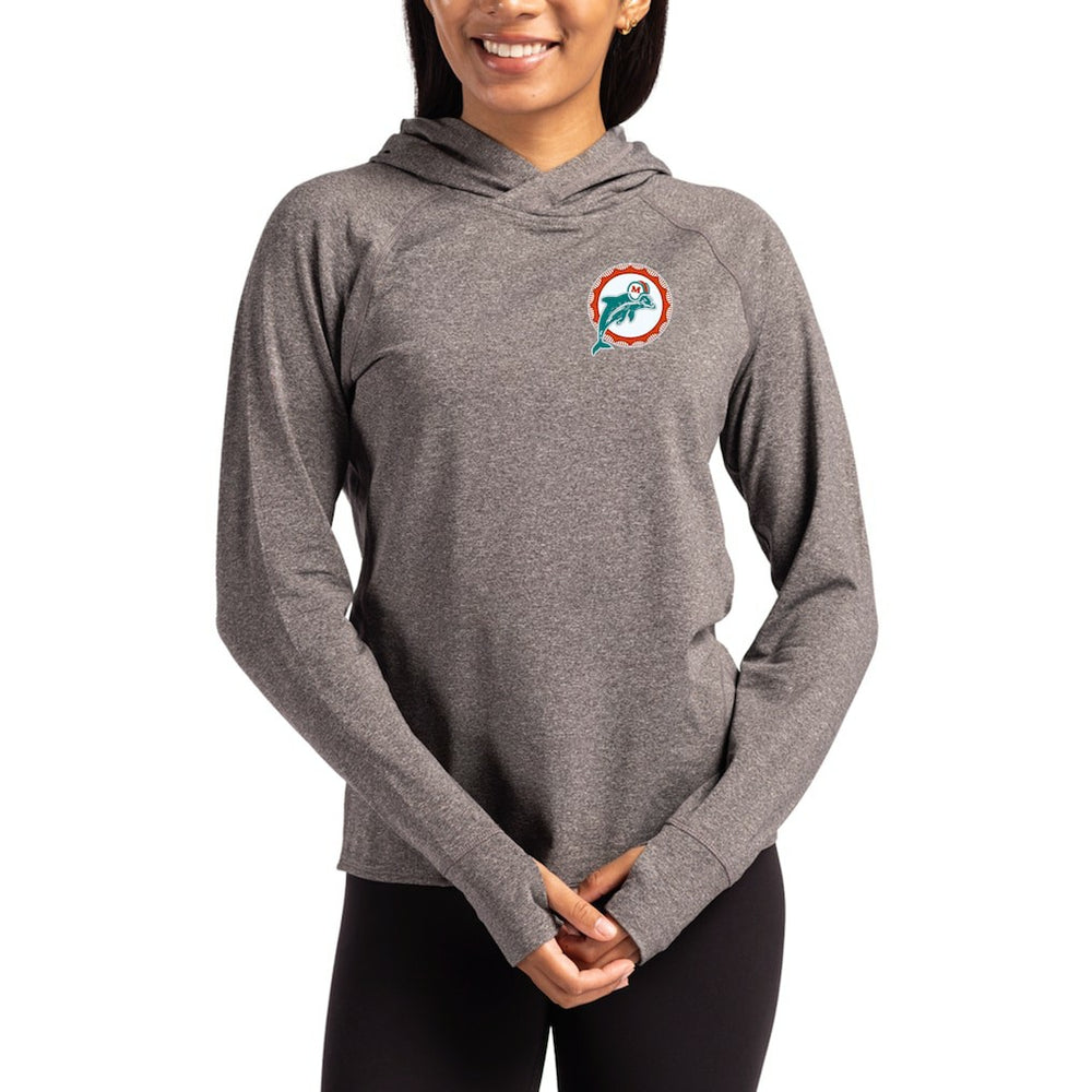 Miami Dolphins Cutter & Buck Women's Throwback Logo Adapt Knit Recycled Raglan Pullover Hoodie - Heather Charcoal discount