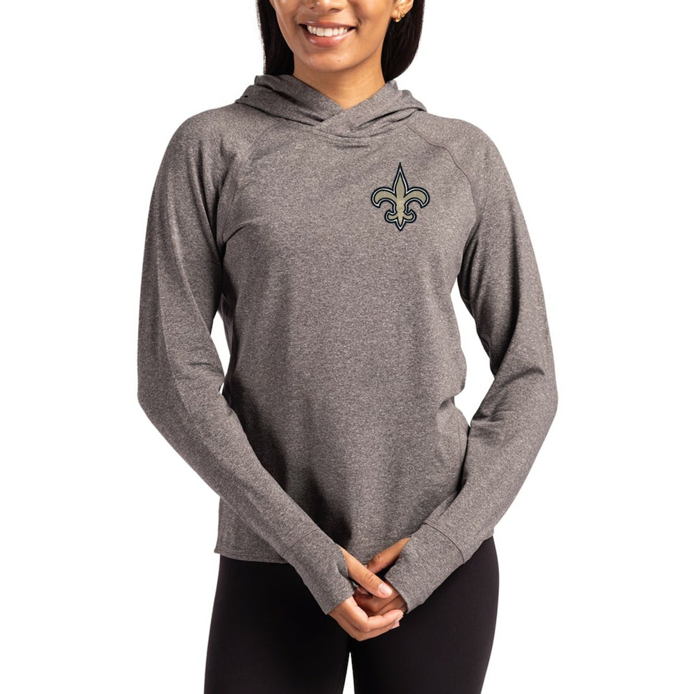 New Orleans Saints Cutter & Buck Women's Primary Logo Adapt Knit Recycled Raglan Pullover Hoodie - Heather Charcoal on sale