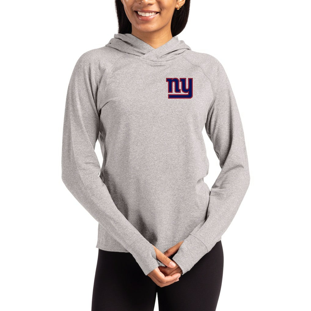 New York Giants Cutter & Buck Women's Primary Logo Adapt Knit Recycled Raglan Pullover Hoodie - Heather Gray sale