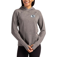 San Francisco 49ers Cutter & Buck Women's Tonal Logo Adapt Knit Recycled Raglan Pullover Hoodie - Heather Charcoal on sale