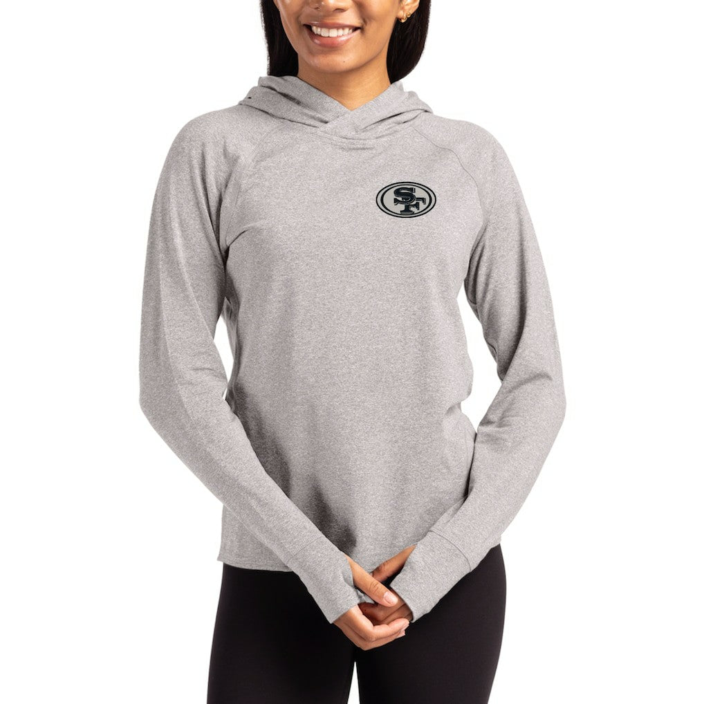 San Francisco 49ers Cutter & Buck Women's Tonal Logo Adapt Knit Recycled Raglan Pullover Hoodie - Heather Gray cheap
