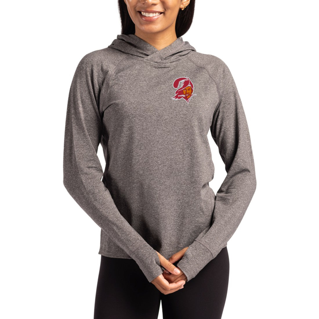 Tampa Bay Buccaneers Cutter & Buck Women's Throwback Logo Adapt Knit Recycled Raglan Pullover Hoodie - Heather Charcoal on sale