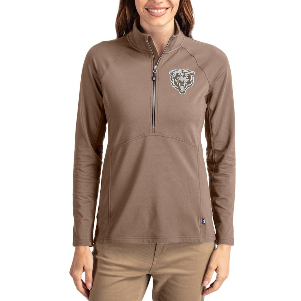 Chicago Bears Cutter & Buck Women's Tonal Adapt Eco Knit Stretch Recycled Raglan Half-Zip Pullover - Brown outlet