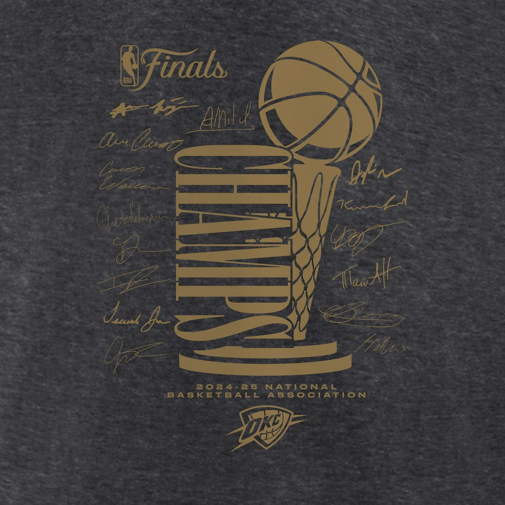 Oklahoma City Thunder Women's 2025 NBA Finals Champions Double Dribble V-Neck T-Shirt - Heather Charcoal for sale
