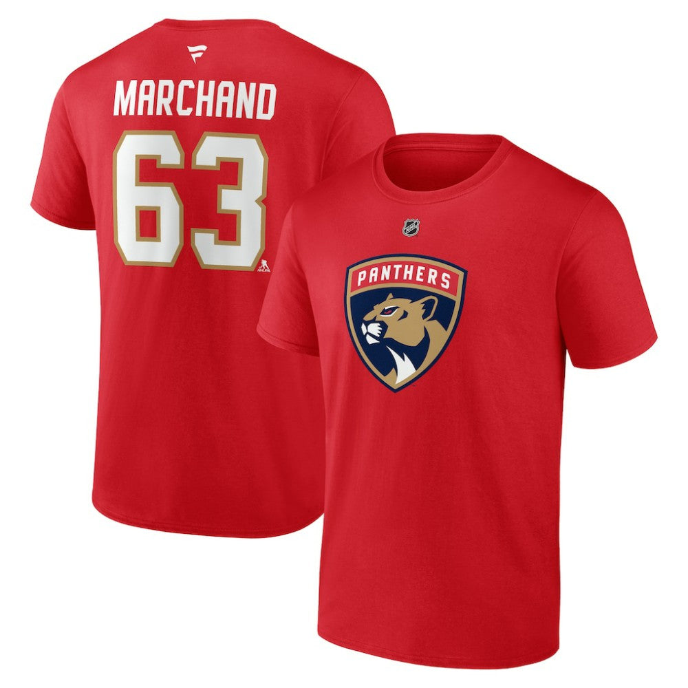 Brad Marchand Florida Panthers Fanatics Authentic Stack Name & Number T-Shirt - Red T-shirts