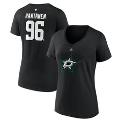 Mikko Rantanen Dallas Stars Fanatics Women's Authentic Stack Name & Number V-Neck T-Shirt - Black T-shirts