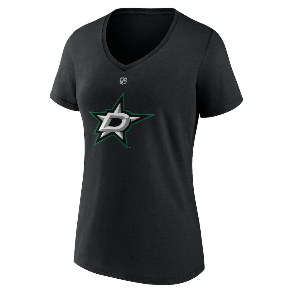 Mikko Rantanen Dallas Stars Fanatics Women's Authentic Stack Name & Number V-Neck T-Shirt - Black T-shirts
