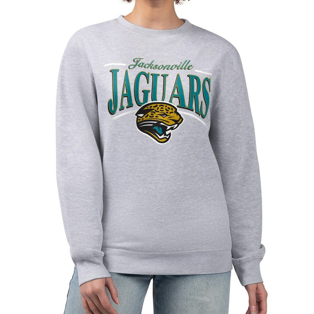 Jacksonville Jaguars Starter Women's Throwback Arch Stripe Fleece Pullover Sweatshirt - Gray on sale