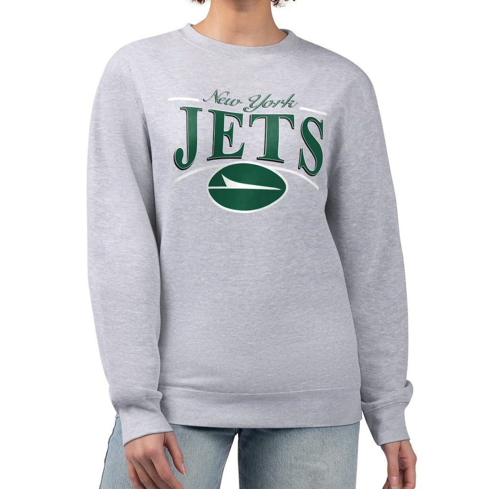 New York Jets Starter Women's Arch Stripe Fleece Pullover Sweatshirt - Gray online