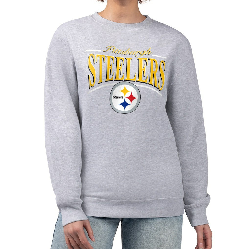 Pittsburgh Steelers Starter Women's Arch Stripe Fleece Pullover Sweatshirt - Gray discount