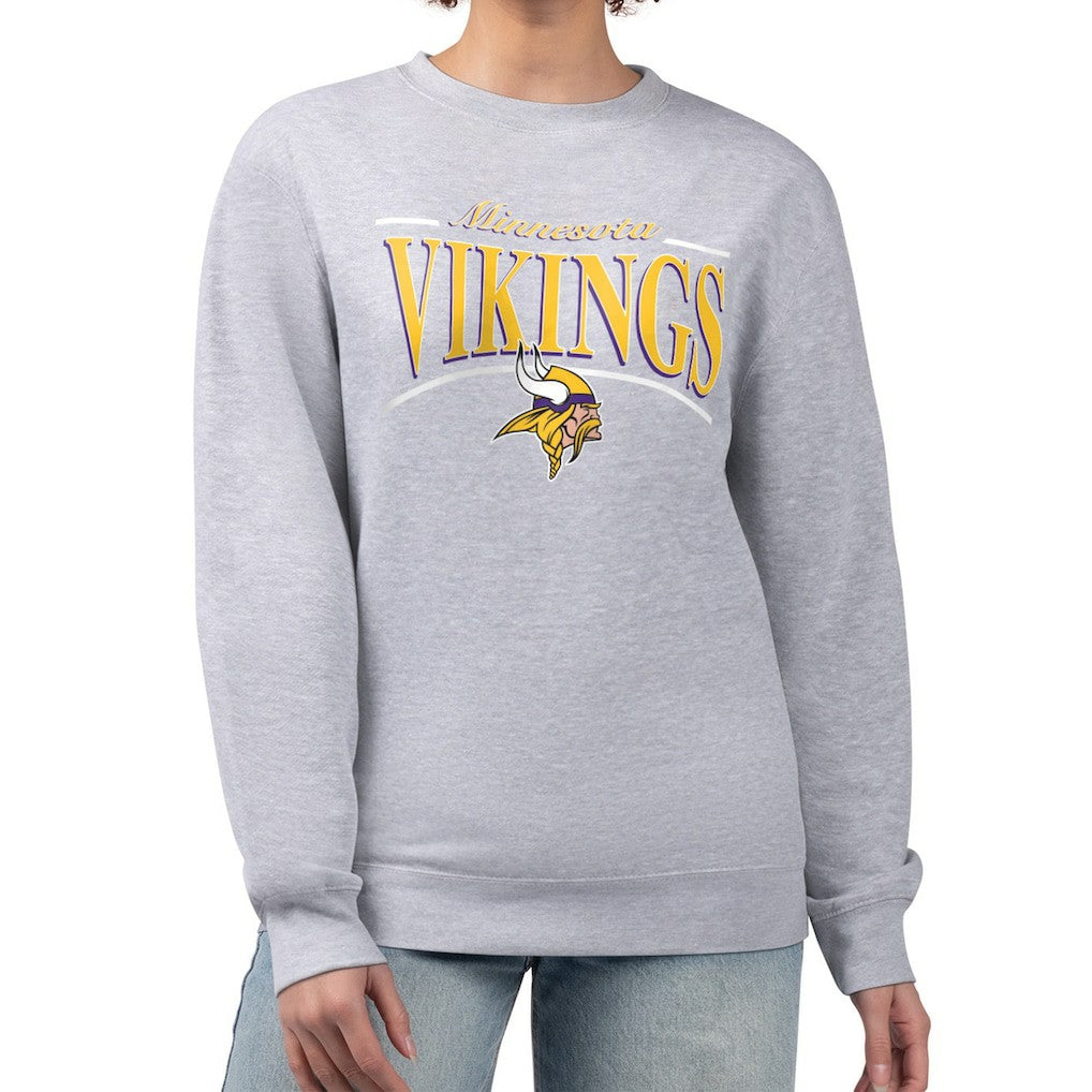 Minnesota Vikings Starter Women's Arch Stripe Fleece Pullover Sweatshirt - Gray sale