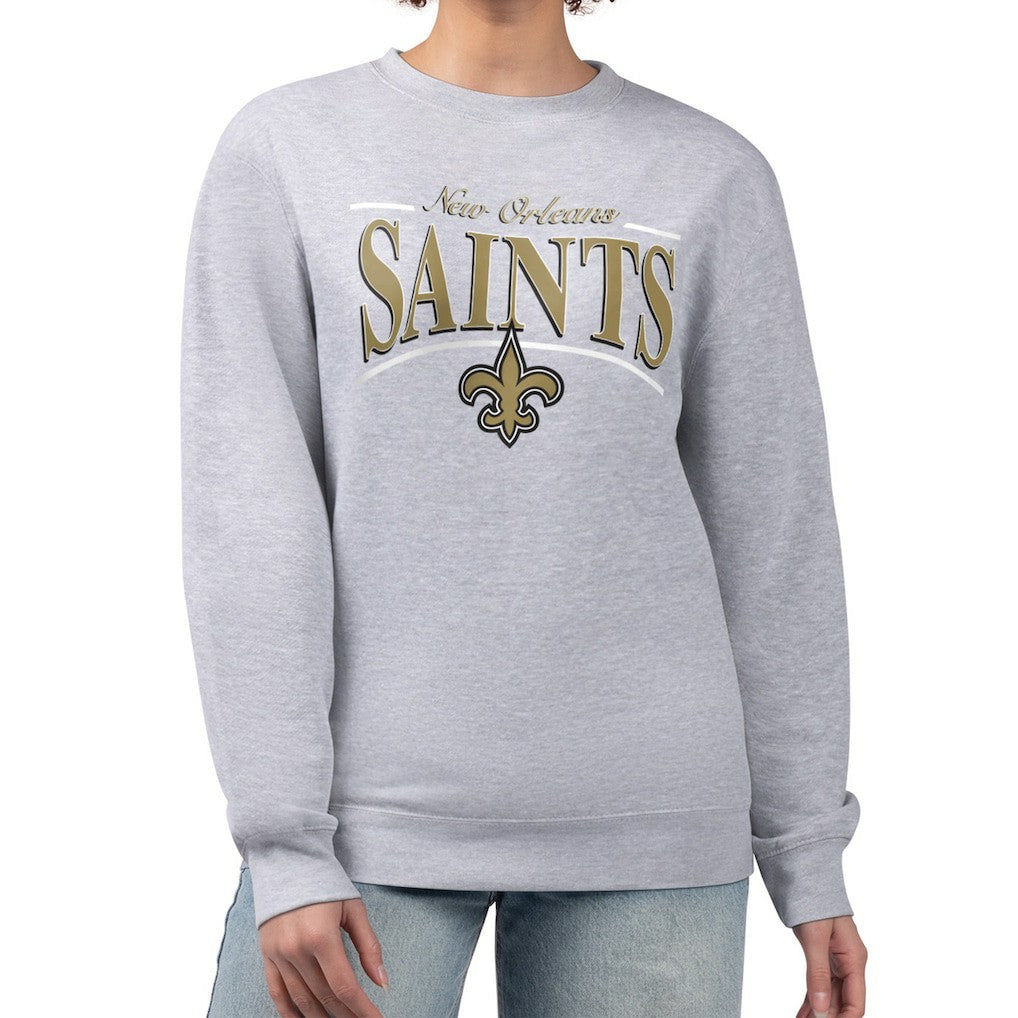New Orleans Saints Starter Women's Arch Stripe Fleece Pullover Sweatshirt - Gray discount