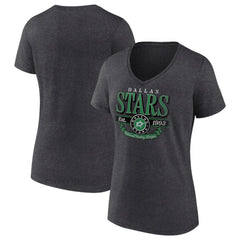 Dallas Stars Women's Retro Banner V-Neck T-Shirt - Charcoal T-shirts