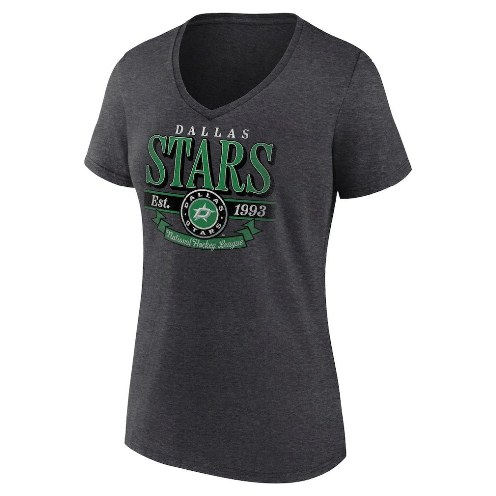 Dallas Stars Women's Retro Banner V-Neck T-Shirt - Charcoal T-shirts