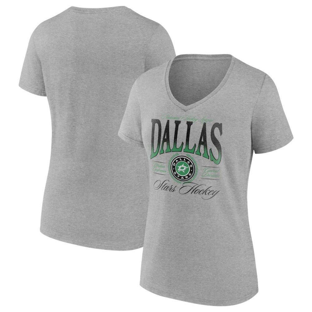 Dallas Stars Women's Retro Script V-Neck T-Shirt - Gray T-shirts