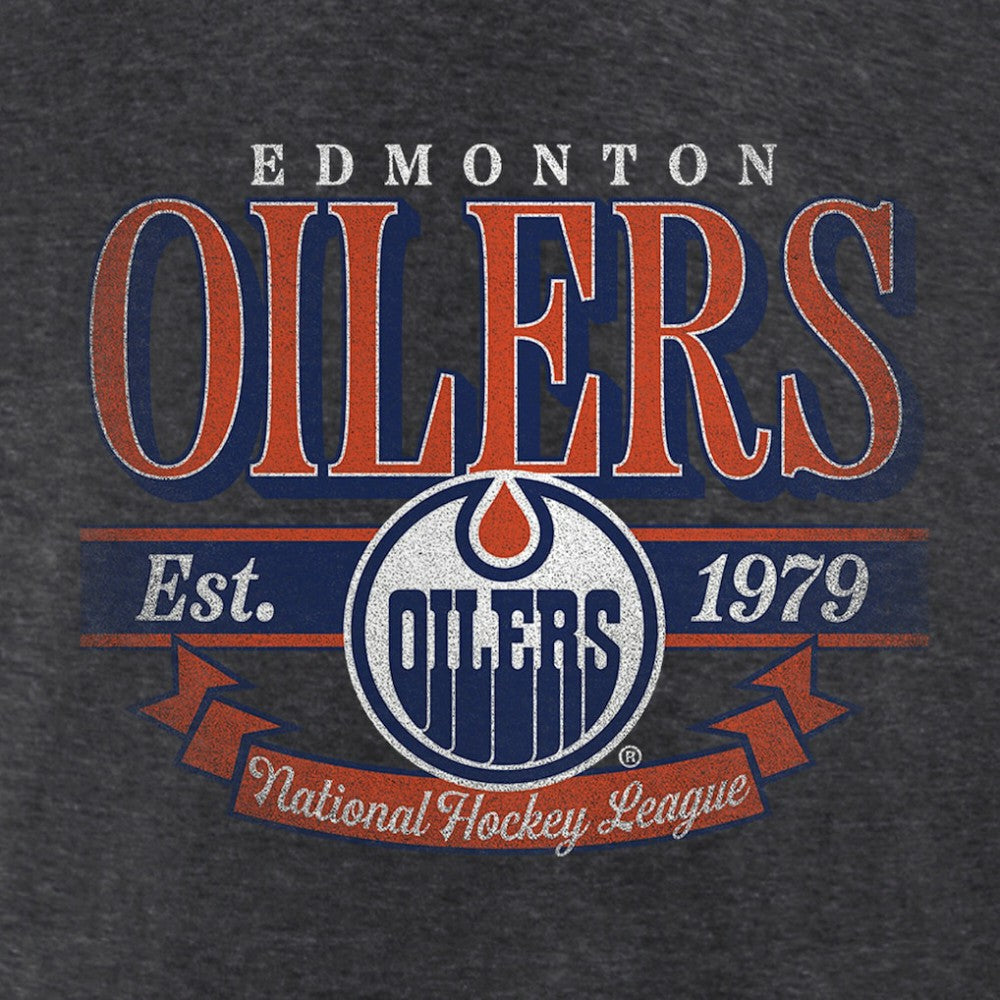 Edmonton Oilers Women's Retro Banner V-Neck T-Shirt - Charcoal T-shirts