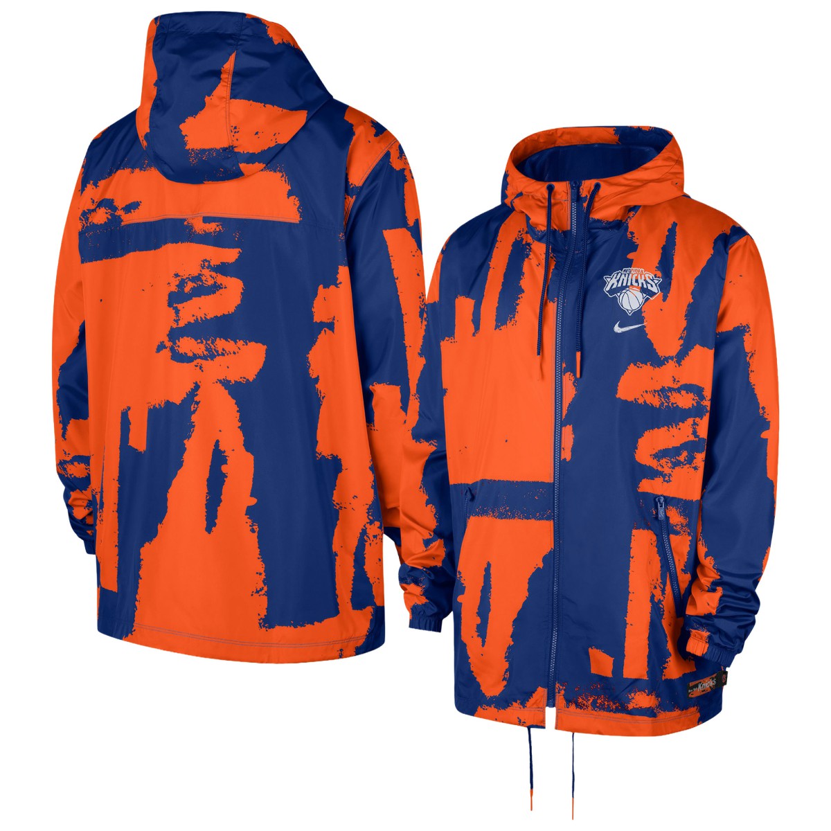 New York Knicks Courtside Club Premium Woven Full-Zip Hooded Jacket - Blue/Orange discount