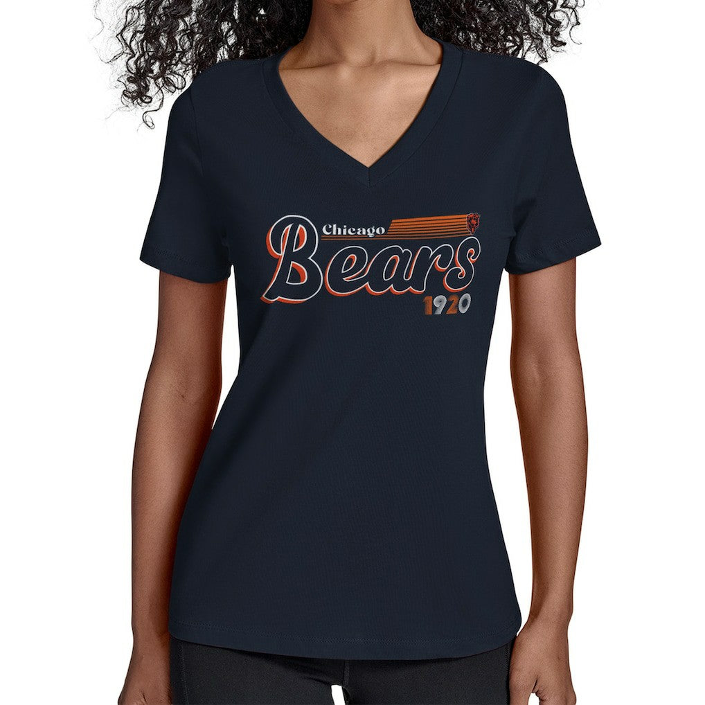 Chicago Bears Starter Women's Groovy Script V-Neck T-Shirt - Navy outlet