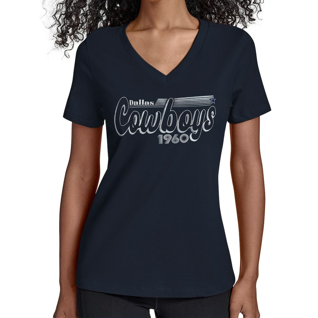 Dallas Cowboys Starter Women's Groovy Script V-Neck T-Shirt - Navy online