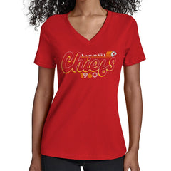 Kansas City Chiefs Starter Women's Groovy Script V-Neck T-Shirt - Red on sale