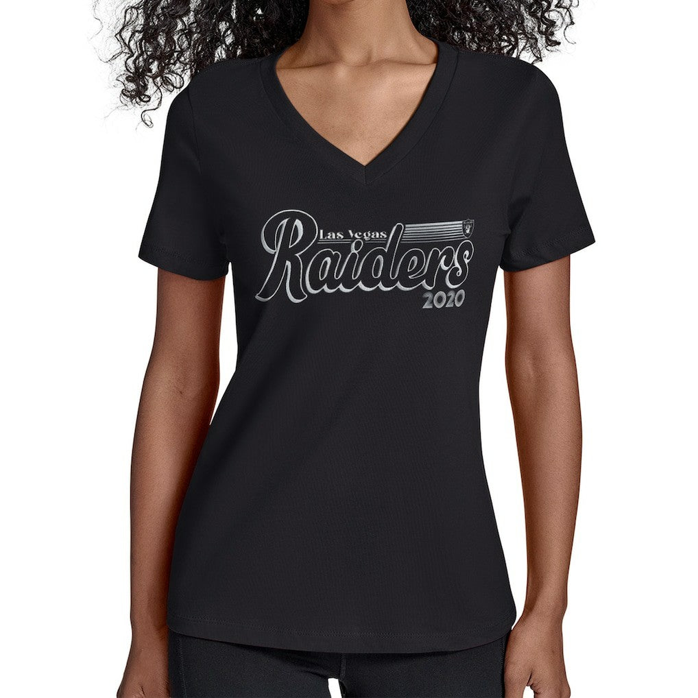 Las Vegas Raiders Starter Women's Groovy Script V-Neck T-Shirt - Black for sale