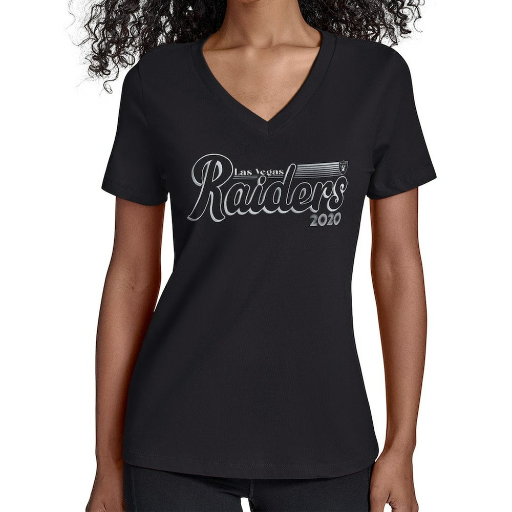 Las Vegas Raiders Starter Women's Groovy Script V-Neck T-Shirt - Black for sale