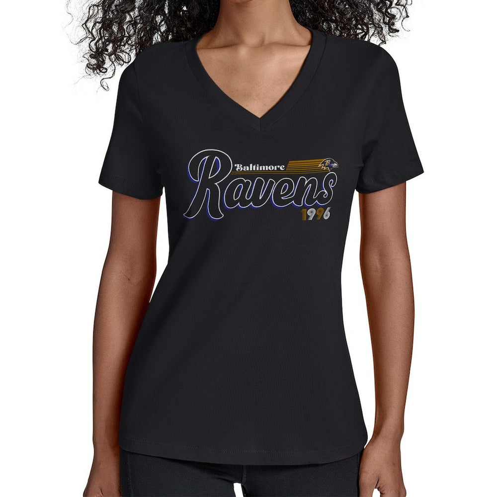 Baltimore Ravens Starter Women's Groovy Script V-Neck T-Shirt - Black online