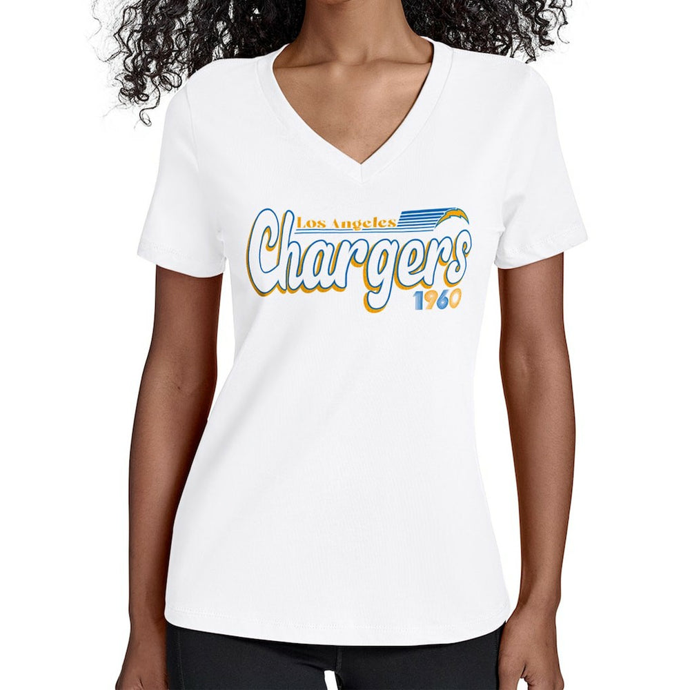 Los Angeles Chargers Starter Women's Groovy Script V-Neck T-Shirt - White discount
