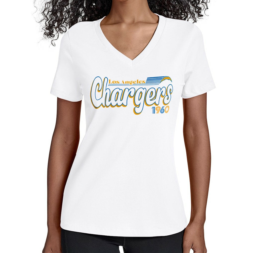 Los Angeles Chargers Starter Women's Groovy Script V-Neck T-Shirt - White discount