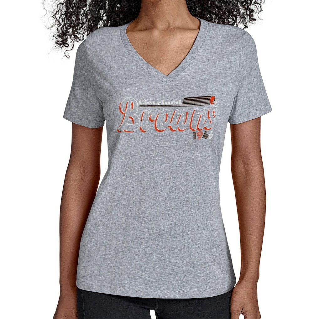 Cleveland Browns Starter Women's Groovy Script V-Neck T-Shirt - Gray discount