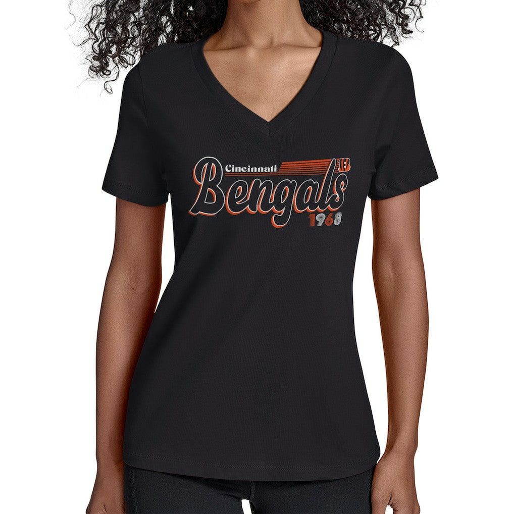 Cincinnati Bengals Starter Women's Groovy Script V-Neck T-Shirt - Black online