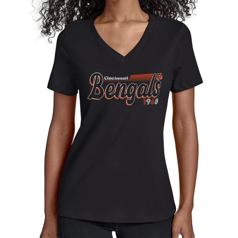 Cincinnati Bengals Starter Women's Groovy Script V-Neck T-Shirt - Black online