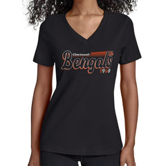Cincinnati Bengals Starter Women's Groovy Script V-Neck T-Shirt - Black online