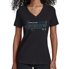 Jacksonville Jaguars Starter Women's Groovy Script V-Neck T-Shirt - Black on sale