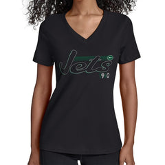 New York Jets Starter Women's Groovy Script V-Neck T-Shirt - Black for sale