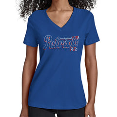 New England Patriots Starter Women's Throwback Groovy Script V-Neck T-Shirt - Royal on sale