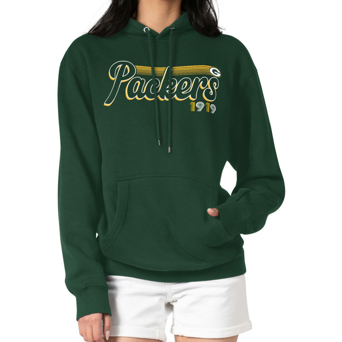 Green Bay Packers Starter Women's Groovy Script Pullover Hoodie - Green for sale