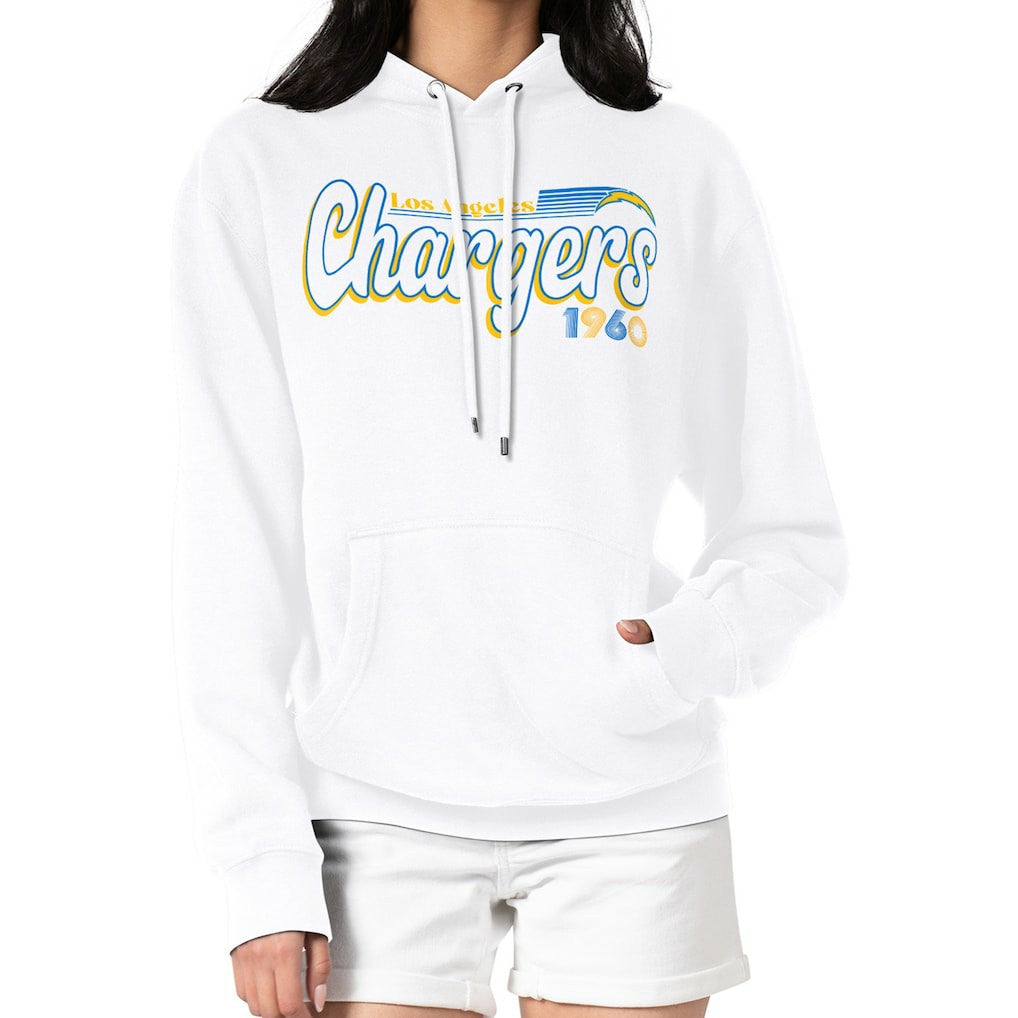 Los Angeles Chargers Starter Women's Groovy Script Pullover Hoodie - White outlet