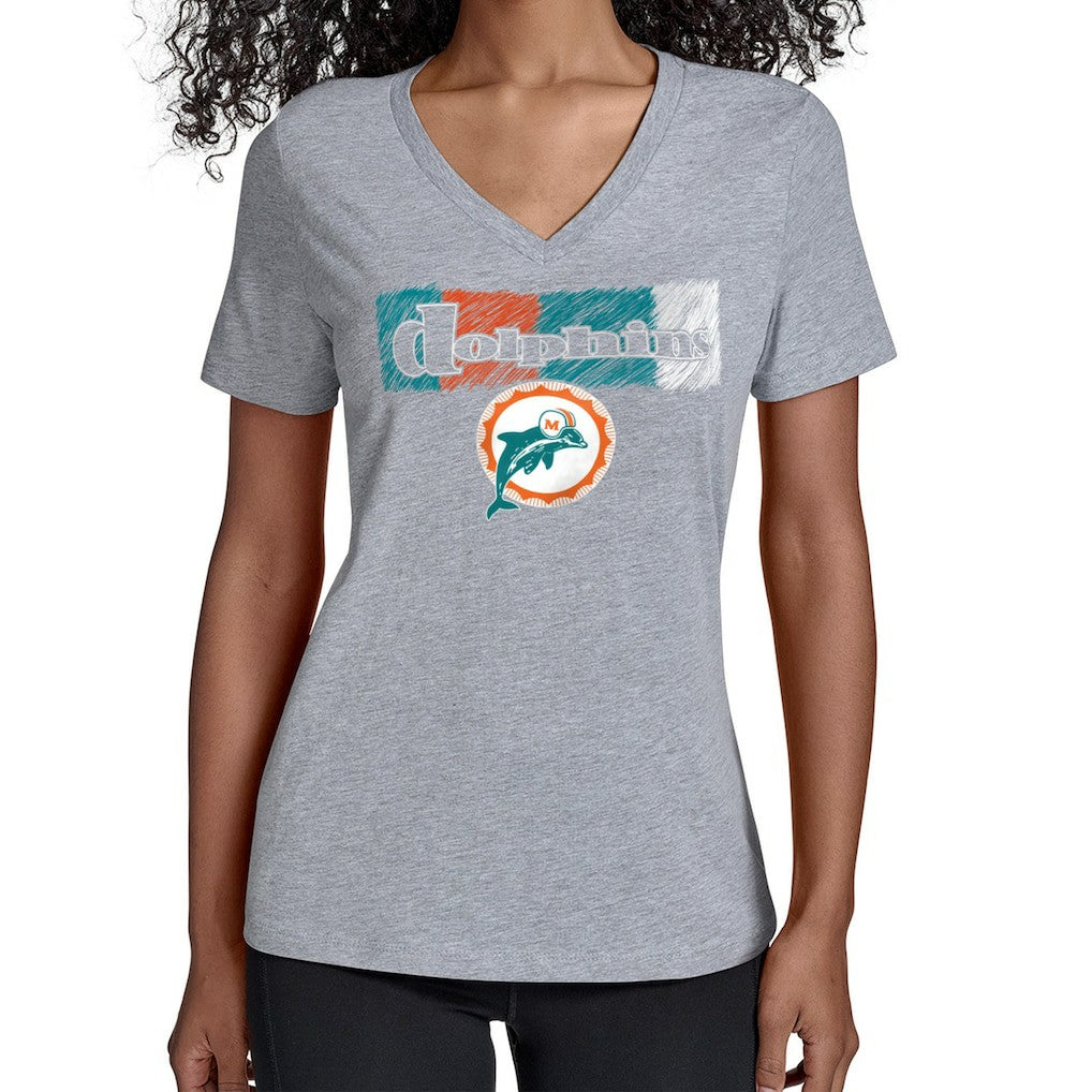 Miami Dolphins Starter Women's Color Shading V-Neck T-Shirt - Gray for sale
