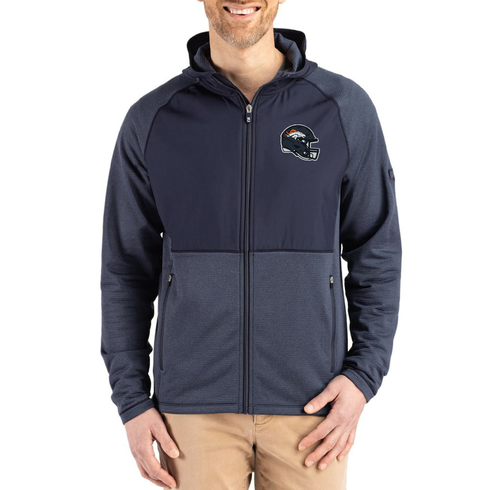 Denver Broncos Cutter & Buck Peshastin Eco Fleece Recycled Raglan Full-Zip Tri-Blend Hybrid Jacket - Heather Navy online