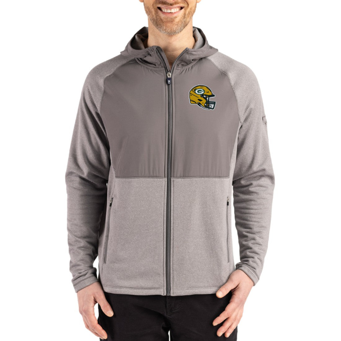 Green Bay Packers Cutter & Buck Peshastin Eco Fleece Recycled Raglan Full-Zip Tri-Blend Hybrid Jacket - Heather Gray online