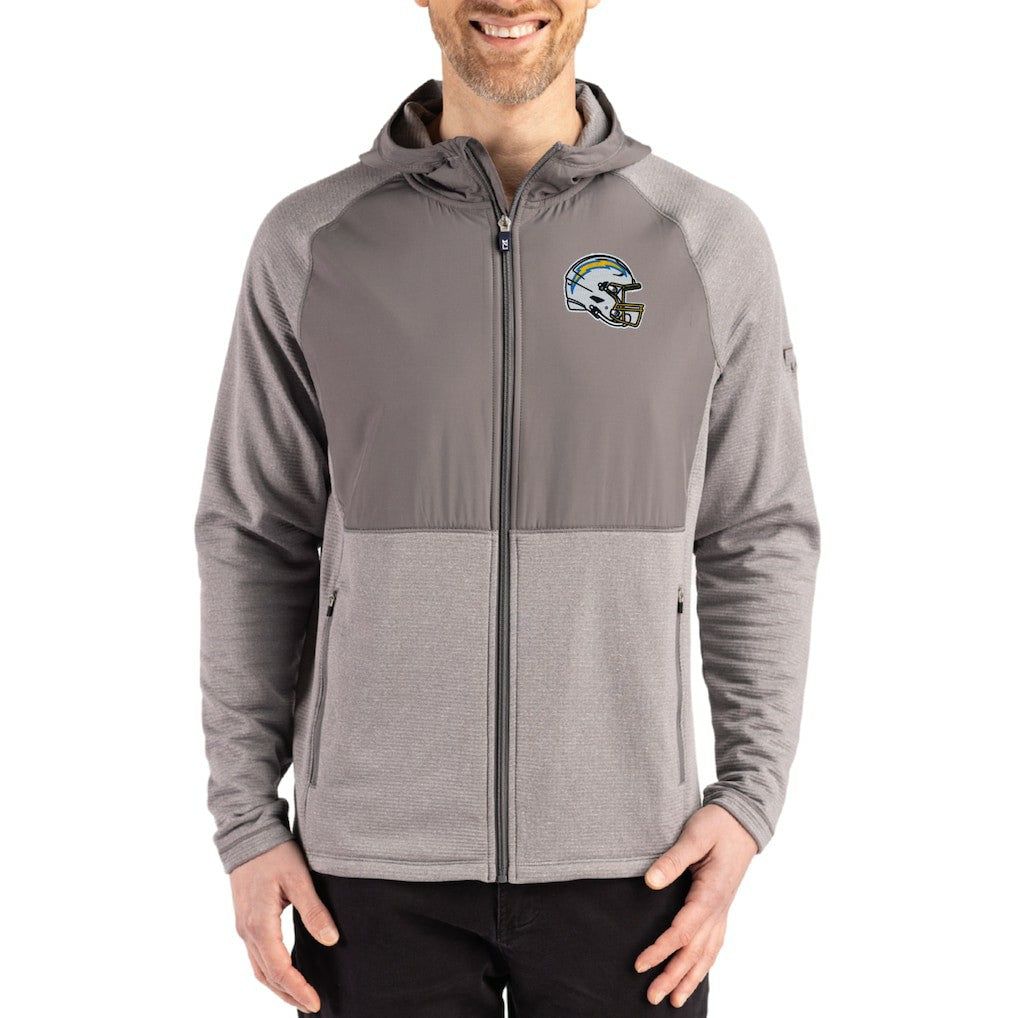 Los Angeles Chargers Cutter & Buck Peshastin Eco Fleece Recycled Raglan Full-Zip Tri-Blend Hybrid Jacket - Heather Gray online