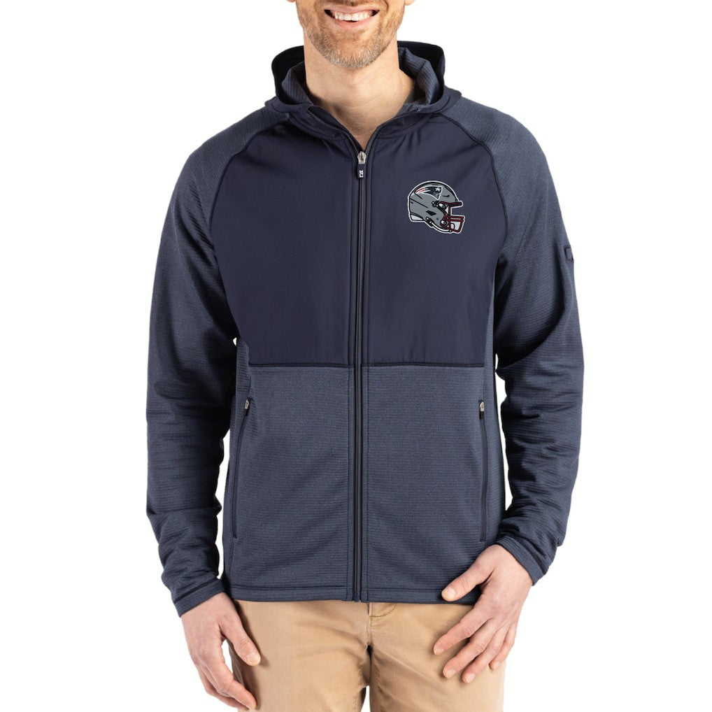 New England Patriots Cutter & Buck Peshastin Eco Fleece Recycled Raglan Full-Zip Tri-Blend Hybrid Jacket - Heather Navy discount