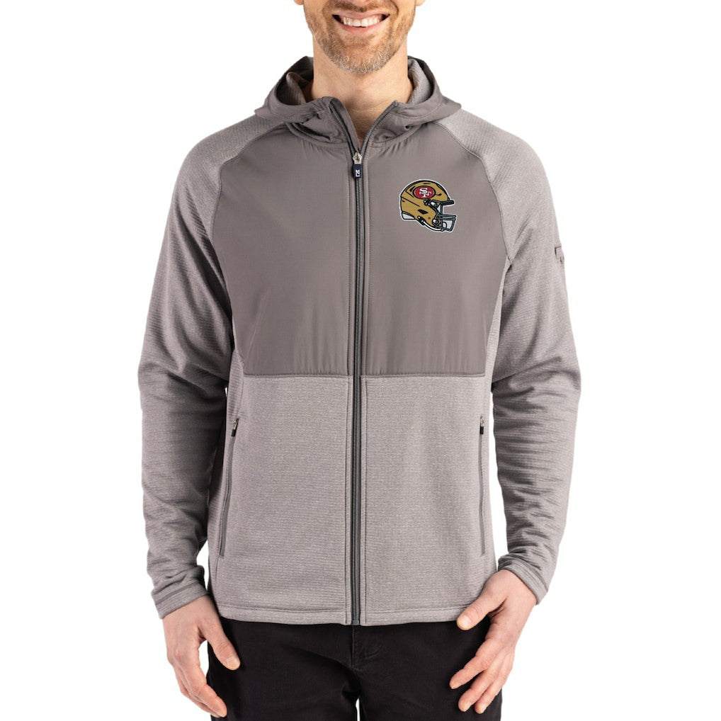 San Francisco 49ers Cutter & Buck Peshastin Eco Fleece Recycled Raglan Full-Zip Tri-Blend Hybrid Jacket - Heather Gray on sale