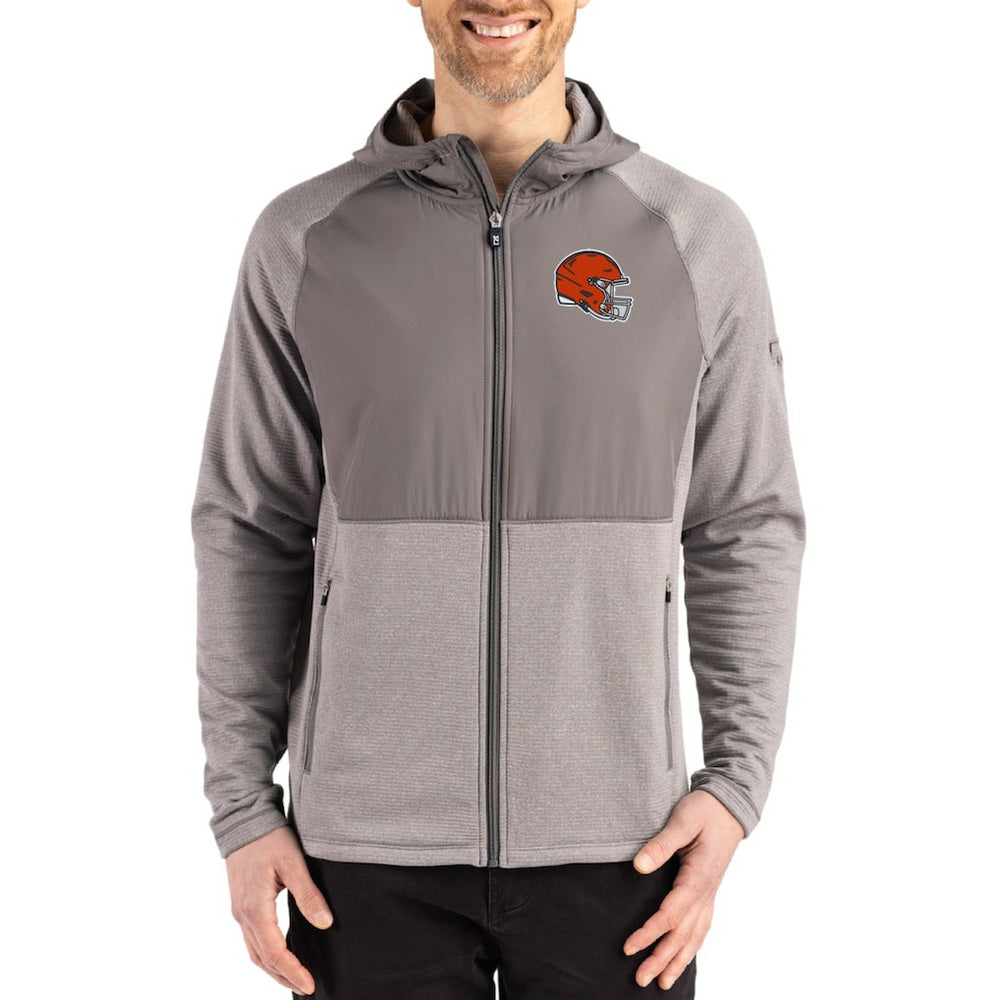 Cleveland Browns Cutter & Buck Peshastin Eco Fleece Recycled Raglan Full-Zip Tri-Blend Hybrid Jacket - Heather Gray on sale