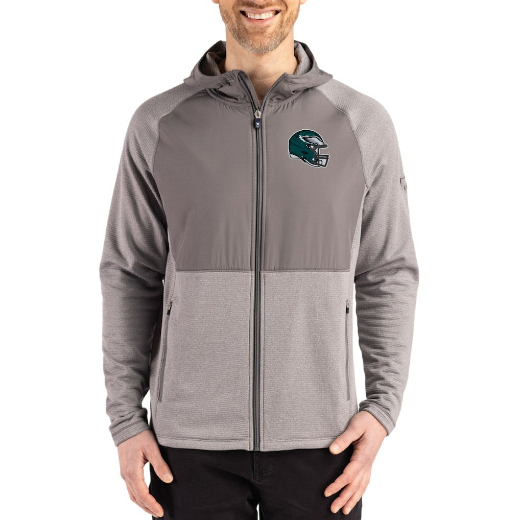 Philadelphia Eagles Cutter & Buck Peshastin Eco Fleece Recycled Raglan Full-Zip Tri-Blend Hybrid Jacket - Heather Gray on sale