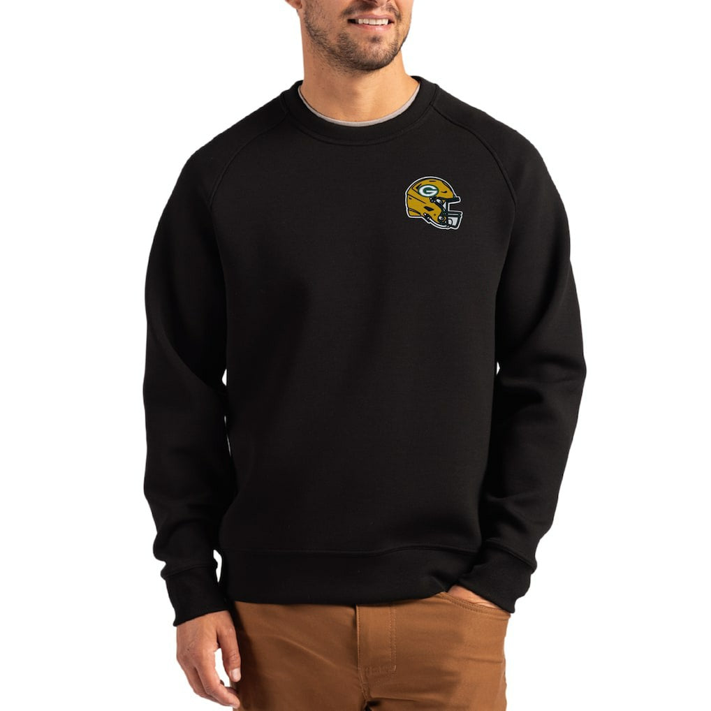 Green Bay Packers Cutter & Buck Helmet Roam Recycled Raglan Pullover Sweatshirt - Black sale